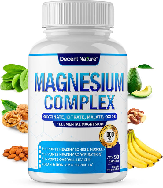 Complete Spectrum Magnesium Support 1000mg – Magnesium Glycinate, Citrate, Malate, Taurate, Oxide, Aspartate, Orotate Non-GMO 90 Capsules (Pack of 1)
